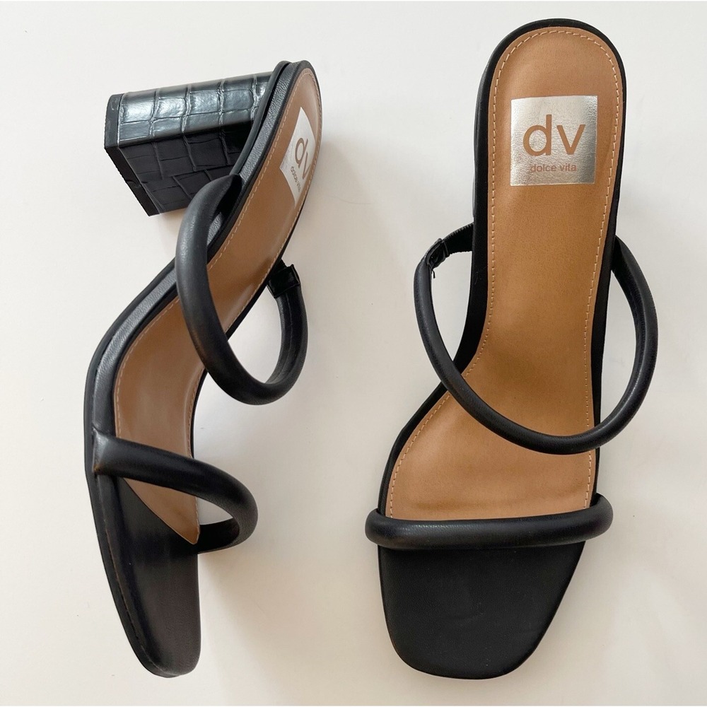 DV Dolce Vita Sandals Womens 9 Black Halsty Slip On Double Band Heels NEW NWOT